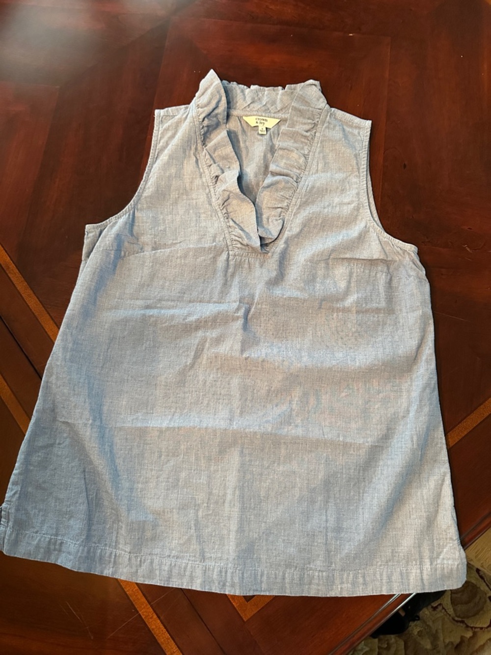 crown & ivy Light Blue Ruffle V-Neck Sleeveless Camisole